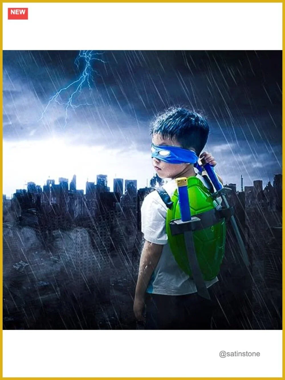 Kids Turtle Shell Costume Set with Eye Mask & Weapons, Halloween Cosplay Dress